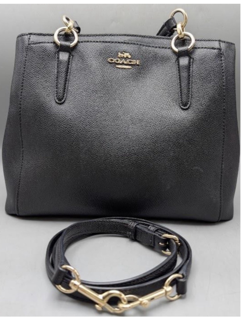 Coach Black Minetta Satchel Crossgrain Leather Handbag Crossbody Purse COA EUC!